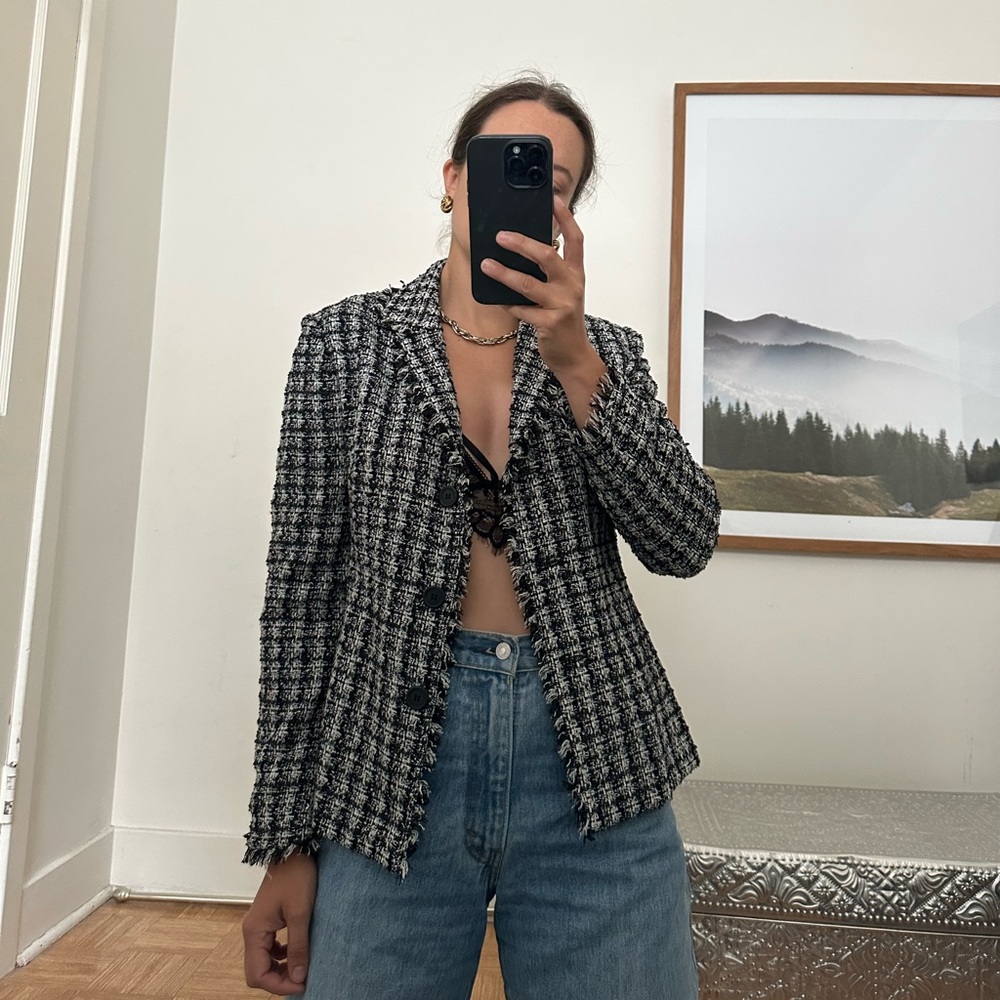 Women's Black and White Tweed Jacket